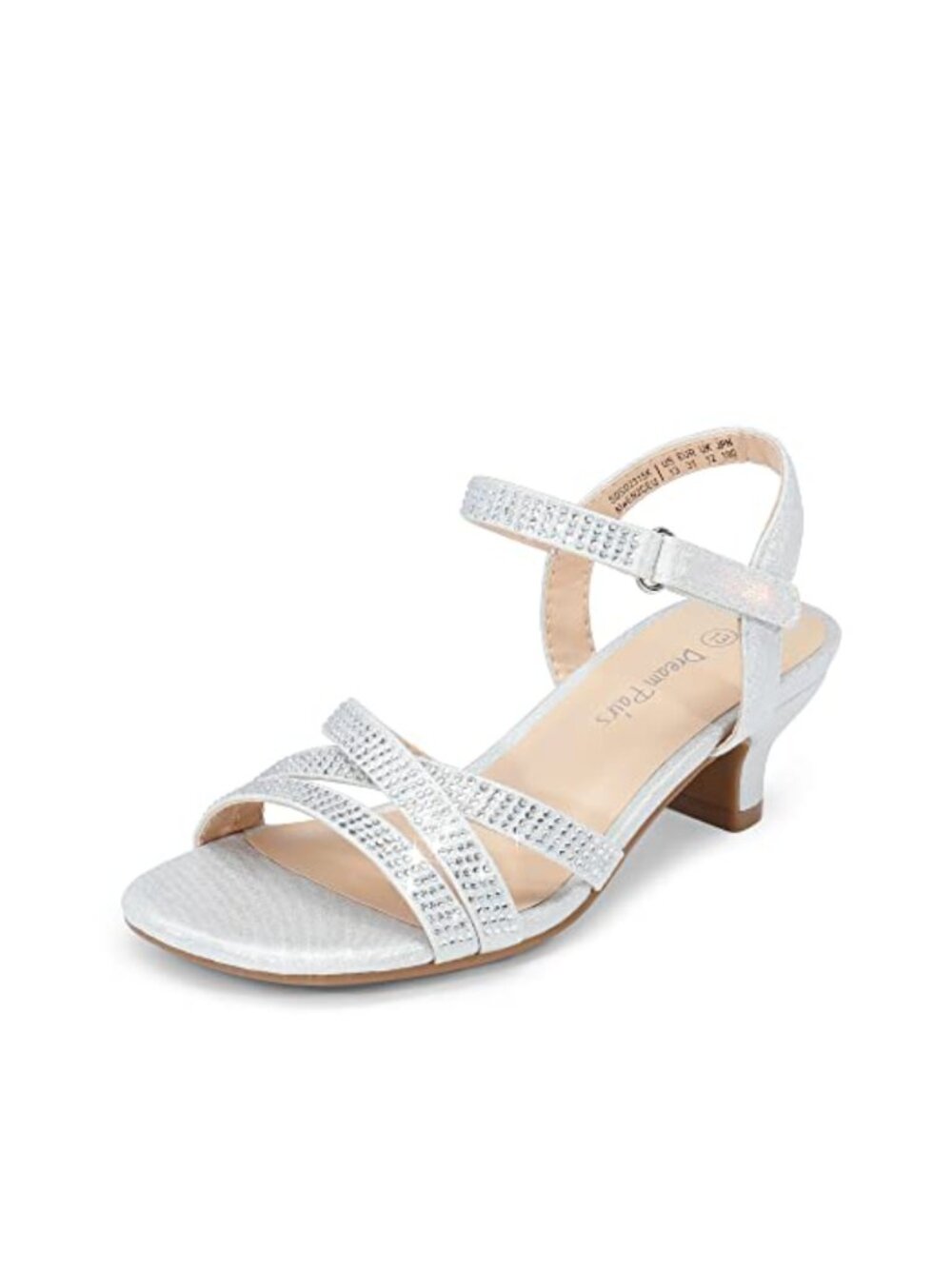 Girls Rhinestone Kitten Heel Sandals Hook & Loop Slingback Party Dress Shoes